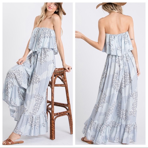 FLORAL PRINT FLOUNCE OFF THE SHOULDER JUMPSUIT - Picture 6 of 9